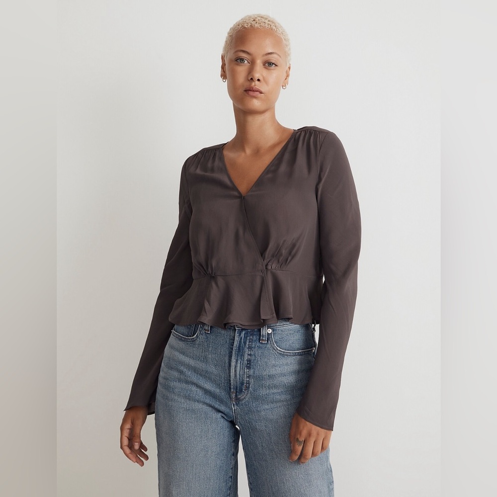 NWT Madewell Long-Sleeve Peplum Top in warm shale - 6